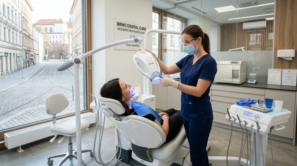 Bělení Zubů Brno: Metody, Ceny a Dentální Kliniky | Kosmetika Řasy 1 Ordinační bělení zubů s LED lampou na moderní stomatologické klinice v Brně