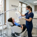 Ordinační bělení zubů s LED lampou na moderní stomatologické klinice v Brně