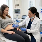 Lékařka kontroluje stav jizvy 3 měsíce po plastické operaci